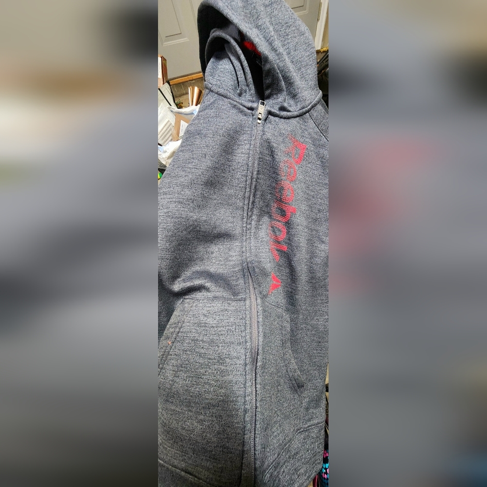 Boys Reebok Charcoal Hoodie with Red Logo